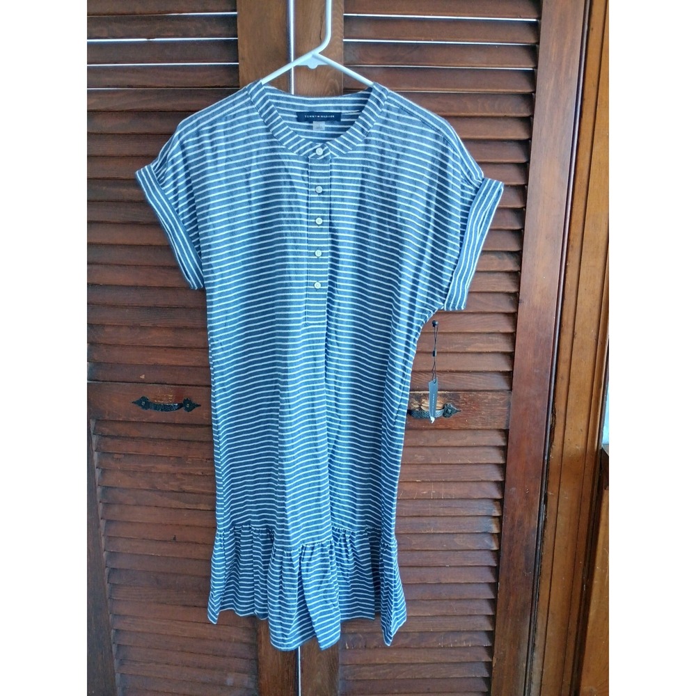 NWT‎ Tommy Hilfiger Women's Short Sleeve Button Front Striped Shirt Dress Rg $98